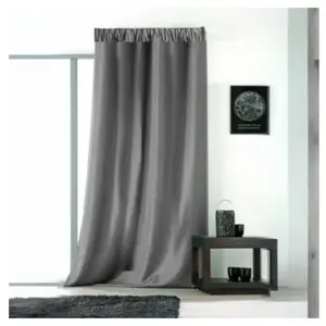HOME MAISON Rideau - Galon fronceur - Gris - Tamisant - 145 x 240 cm pas cher