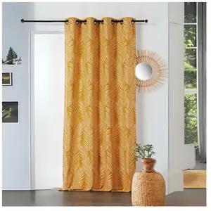 HOME MAISON Rideau tamisant imprimé feuille de palmier Jaune 140 x 240 cm - Synthétique -  illets - Intérieur - Lavable pas cher