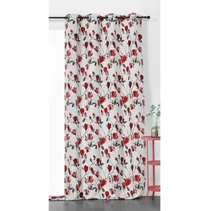 HOME MAISON Rideau tamisant et imprimé Magnolia Bordeaux 135 x 250 cm pas cher