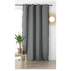 Rideau Occultant Gris 150 x 240 cm - HOME MAISON - Uni - Frangé sur les Côtés pas cher