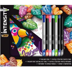 BIC Intensity Schrijfset met 4 Fineliners en 4 Viltstiften met Medium Punt en Notitieboek - Diverse kleuren pas cher