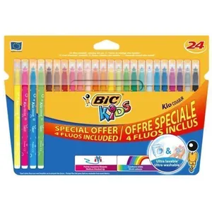 BIC KiDS KID COULEUR Feutre non permanent couleurs assorties encre à l'eau 0.8 mm moyen pack de 24 pas cher