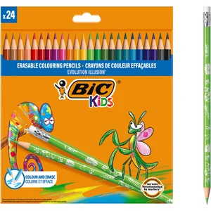 BIC Kids Evolution Illusion Lot de 24 crayons de couleur effaçables