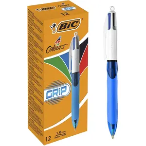 Stylos à bille Grip - BIC - Boîte de 12 - Pointe fine - Couleurs assorties pas cher