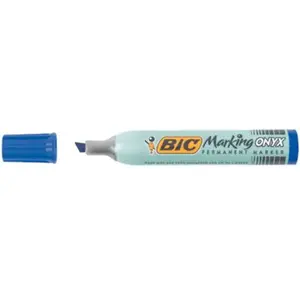 Marqueur Permanent Bic Marking Onyx 1591 corps métal pointe biseau Bleu Bleu pas cher