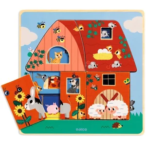 Djeco Puzzle en bois 3 niveaux Chez Moo pas cher