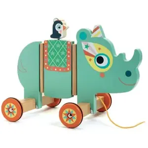 Djeco Jouet à tirer rhinocéros Vilma pas cher