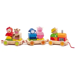 Djeco Train en bois Créaferme 24 pcs pas cher