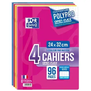 Lot de 4 cahiers Oxford Openflex grands carreaux 24x32 cm pas cher