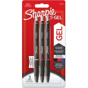Sharpie S-Gel | Stylos gel | Pointe moyenne (0,7 mm) | Encre noire | rouge et bleue | Lot de 3 pas cher
