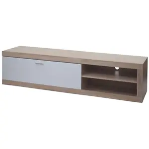 DÉCOSHOP26 Meuble TV avec deux compartiments de rangement avec portes 43x180x41 cm MDF aspect chêne blanc 04_0007854 pas cher