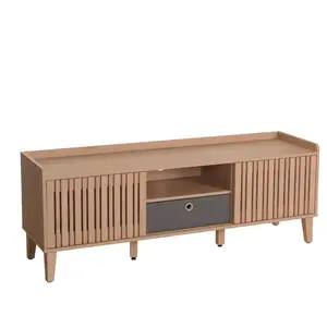 DÉCOSHOP26 Meuble TV porte coulissante 3 compartiments de rangement bois de manguier 56 x 150 x 40 cm tiroir gris 04_0007869 pas cher