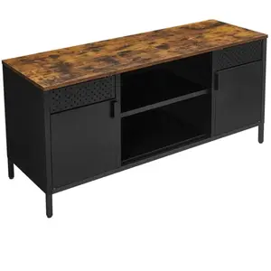 Meuble TV - HELLOSHOP26 - 120x40x55 cm - Marron rustique et noir - 6 c... pas cher