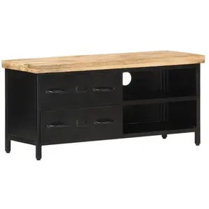 Meuble TV - HELLOSHOP26 - Bois de manguier - 2 tiroirs - 90 x 30 x 41 cm - Noir pas cher