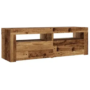 HELLOSHOP26 Meuble TV multimedia etagere television buffet televiseur salle a manger salon chambre avec lumieres LED vieux bois bois pas cher