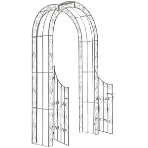 DÉCOSHOP26 Arche treillis de jardin avec portillon support pour plantes grimpantes metal bronze 10_0003945 pas cher