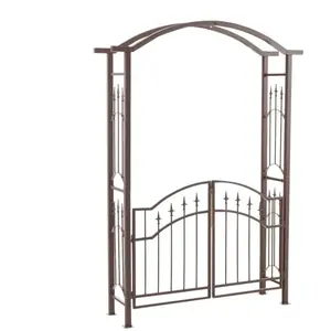 DÉCOSHOP26 Arche a rosiers avec portillon plantes grimpantes decoration jardin en metal marron 10_0003942 pas cher