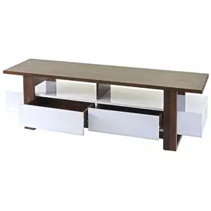 DÉCOSHOP26 Meuble TV table basse avec tiroirs de rangement aspect noyer brillant 46 par 150 par 45 pas cher