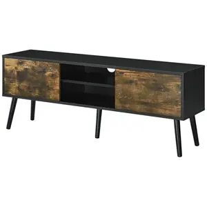 HELLOSHOP26 Meuble TV - Marque - Support télé 120 cm - Pieds en bois - Revêtement PVC noir bois foncé pas cher