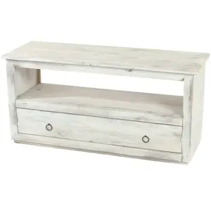 DÉCOSHOP26 Meuble TV avec tiroir de rangement etagere style vintage en bois blanc 04_0005045 pas cher