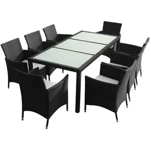 HELLOSHOP26 Ensemble de mobilier de jardin - Exquis - 1 table + 8 chaises - Résine tressée noire - Confortable et léger pas cher