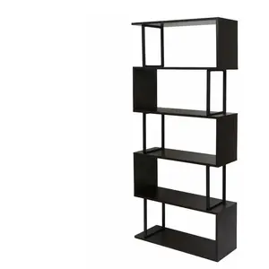 DÉCOSHOP26 Bibliothèque etagère autoportante meuble de rangement structure 3D 183 par 80 5 niveau par marron fonce metal noir pas cher