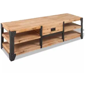HELLOSHOP26 Meuble tele buffet tv television design pratique 140 cm bois d acacia massif pas cher