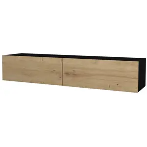 HELLOSHOP26 Meuble TV 135 x 31 x 25 cm noir et effet chene pas cher