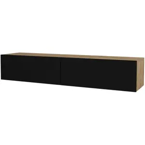 HELLOSHOP26 Meuble TV televiseur etageres 135 x 31 x 25 cm effet chene et noir pas cher