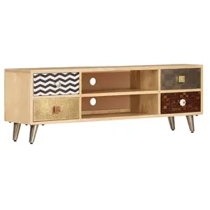 HELLOSHOP26 Meuble tele buffet tv television design pratique 120 cm bois massif de manguier pas cher