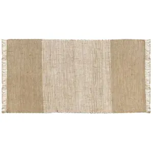 Tapis déco en coton beige et blanc à franges 60x120cm - FUTURE HOME - JULIE
