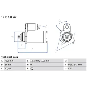 BOSCH Démarreur pour SKODA: Felicia & VOLKSWAGEN: Caddy (Ref: 0 986 018 410)
