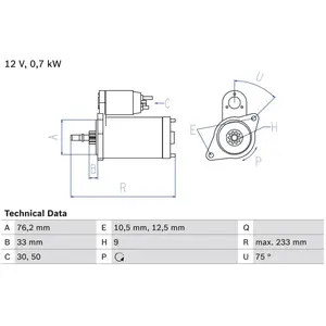 BOSCH Démarreur pour VOLKSWAGEN: Transporter, Coccinelle/Beetle, Iltis/181, 411, Karmann GHIA, 1500, 411-412 & PORSCHE: 914 (Ref: 0 986 010 530)