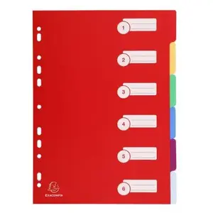 Exacompta 25x Tabbladen in stevige Ondoorzichtige PP - 6 tabs - A4 - Geassorteerd - 4906E pas cher