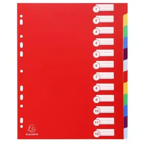 Exacompta 15x Tabbladen in stevige Ondoorzichtige PP - 12 tabs - A4 maxi - Geassorteerd - 4812E pas cher