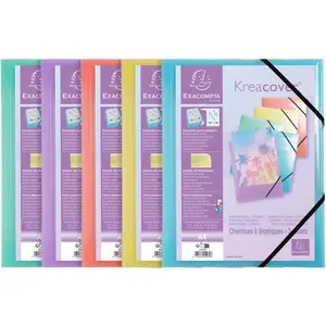 Exacompta - Réf. 55279E - 1 chemise à élastiques Kreacover pastel - pochette 3 rabats - en polypropylène translucide - dimensions 24 x 32 cm pour format A4 - couleur aléatoire pas cher