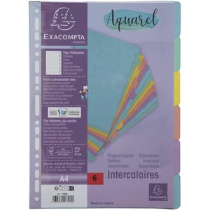 Exacompta - Réf. 7706E - Intercalaires Aquarel - en carte lustrée 400g/m2-6 onglets neutres - format à classer A4 - page d'indexation fournie - certifié FSC - couleurs assorties pas cher
