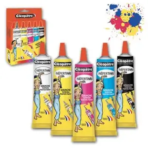5 tubes de gouache - Blanc jaune bleu magenta noir - Cléopâtre - 30ml pas cher