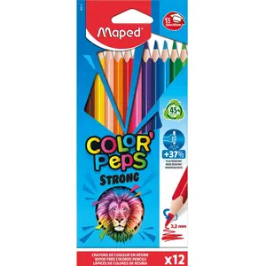 Maped - Crayons de Couleur STRONG Color'Peps - 12 Crayons de Coloriage Ultra-résistants et Ergonomique - Pochette carton de 12 Crayons pas cher