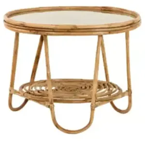 Table basse ronde en rotin avec plateau en verre - Jardiline pas cher