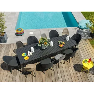 JARDILINE Table rectangulaire extensible 8/10/12 personnes - Anthracite - 180/240/300 x 100 x 76 cm