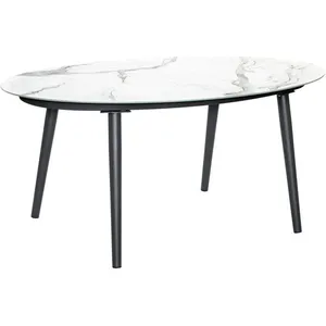 JARDILINE Table ovale à l'aspect marbre clair Gris anthracite 180x120x75 cm pas cher