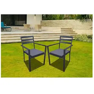 Chaise de jardin en aluminium Jardiline - modèle Minorca - coussin gris pas cher