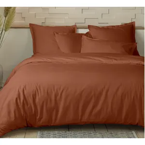 Parure de lit 140x200 cm - Percale de coton - Terracotta pas cher