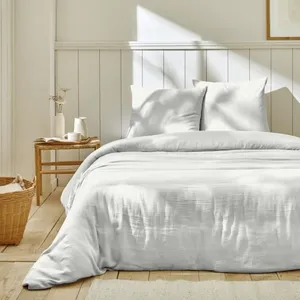 Housse de couette 220x240 cm + 2 taies 100% Gaze de Coton Blanc pas cher