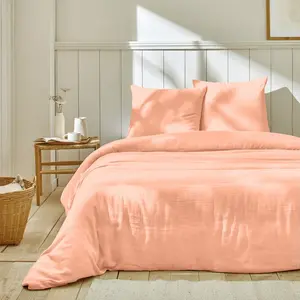 Parure de lit 220x240 cm Gaze de Coton Rose pas cher