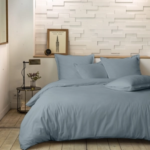 Parure de lit 240x260 cm - Percale de coton - Bleu azur