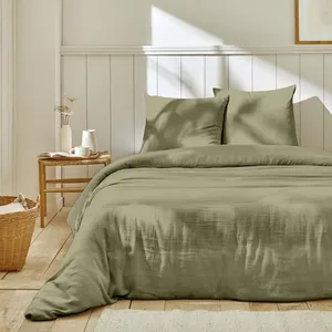 Parure housse de couette 3 pcs 240x220 cm gaze de coton vert de gris