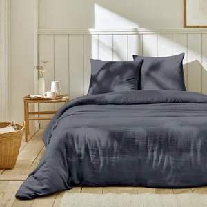 Parure de lit 220x240 cm - Gaze de Coton - Bleu jean