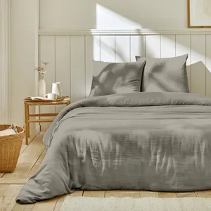 Parure de lit 220x240 cm - Gaze de Coton - Gris galet pas cher
